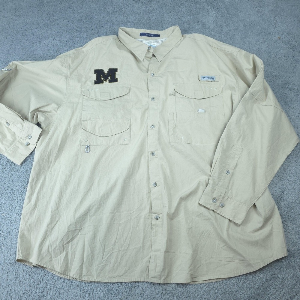 Michigan Wolverines Shirt Mens 3XL Beige NCAA Football Columbia PFG Bonehead
